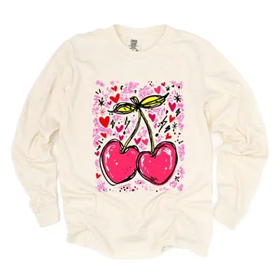 Simply Sage Market Cherry Hearts Grunge - Women's Garment Dyed Long Sleeve Graphic T-shirt In Multi