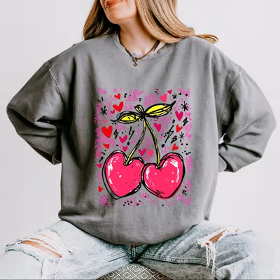 Simply Sage Market Cherry Hearts Grunge - Women's Lightweight Garment Dyed Sweatshirt In Gray