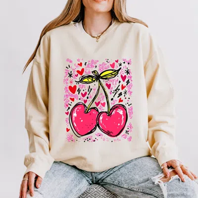 Simply Sage Market Cherry Hearts Grunge - Women's Lightweight Garment Dyed Sweatshirt In Neutral