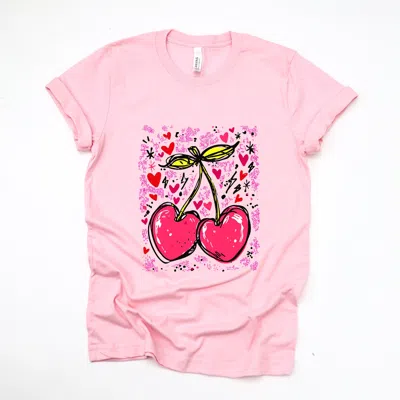 Simply Sage Market Cherry Hearts Grunge - Women's Short Sleeve Graphic T-shirt In Pink