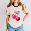 Simply Sage Market Cherry Hearts Patchwork Print - Women's Ringer Graphic T-shirt In Black