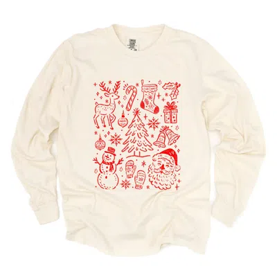 Simply Sage Market Christmas Chalk Icons - Women's Garment Dyed Long Sleeve Graphic T-shirt In Multi