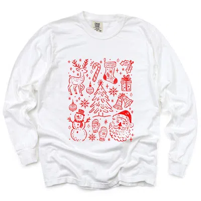 Simply Sage Market Christmas Chalk Icons - Women's Garment Dyed Long Sleeve Graphic T-shirt In White