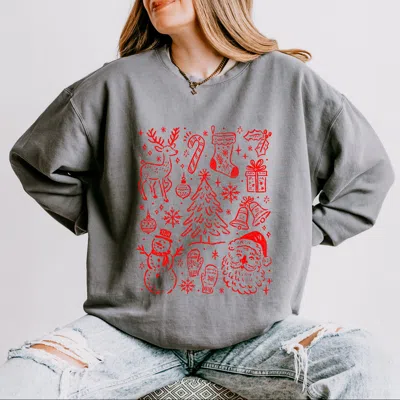 Simply Sage Market Christmas Chalk Icons - Women's Lightweight Garment Dyed Sweatshirt In Gray