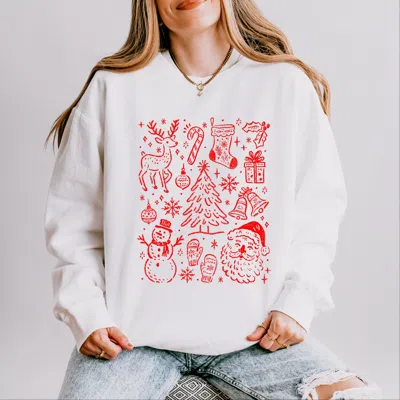 Simply Sage Market Christmas Chalk Icons - Women's Lightweight Garment Dyed Sweatshirt In White