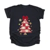 Simply Sage Market Christmas Tree Red Patchwork Print - Women's Garment Dyed Graphic T-shirt In Black