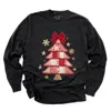 Simply Sage Market Christmas Tree Red Patchwork Print - Women's Garment Dyed Long Sleeve Graphic T-shirt In Black
