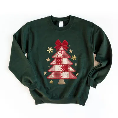 Simply Sage Market Christmas Tree Red Patchwork Print - Women's Graphic Sweatshirt In Green