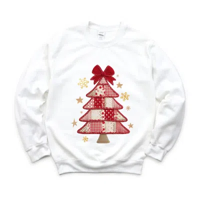 Simply Sage Market Christmas Tree Red Patchwork Print - Women's Graphic Sweatshirt In White