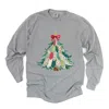 Simply Sage Market Christmas Tree Stitched - Women's Garment Dyed Long Sleeve Graphic T-shirt In Gray