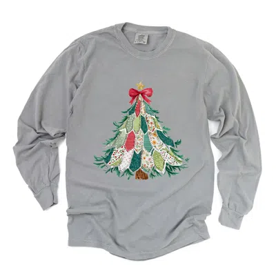Simply Sage Market Christmas Tree Stitched - Women's Garment Dyed Long Sleeve Graphic T-shirt In Gray