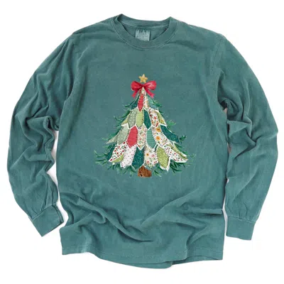 Simply Sage Market Christmas Tree Stitched - Women's Garment Dyed Long Sleeve Graphic T-shirt In Yellow