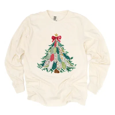 Simply Sage Market Christmas Tree Stitched - Women's Garment Dyed Long Sleeve Graphic T-shirt In Pink