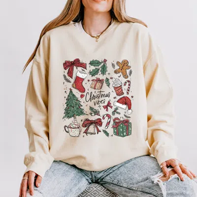 Simply Sage Market Christmas Vibes Sketched - Women's Lightweight Garment Dyed Sweatshirt In Neutral