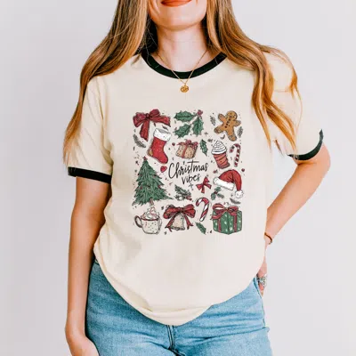 Simply Sage Market Christmas Vibes Sketched - Women's Ringer Graphic T-shirt In Black