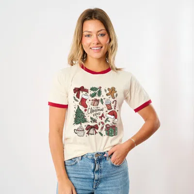 Simply Sage Market Christmas Vibes Sketched - Women's Ringer Graphic T-shirt In Neutral