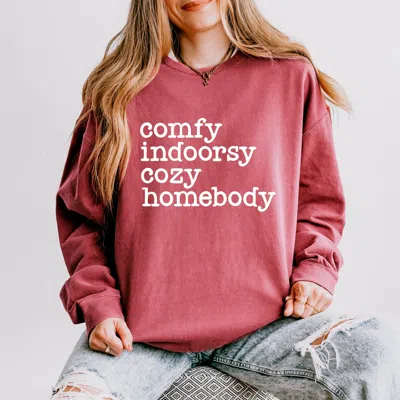 Simply Sage Market Comfy Indoorsy Cozy Homebody - Women's Lightweight Garment Dyed Sweatshirt In Pink