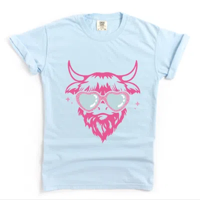 Simply Sage Market Cow Heart Glasses Glitter - Women's Garment Dyed Graphic T-shirt In Blue