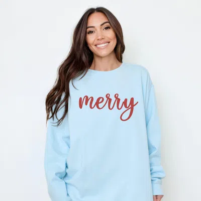 Simply Sage Market Embroidered Merry Cursive - Women's Garment Dyed Graphic Sweatshirt In Blue