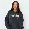 Simply Sage Market Embroidered Merry Cursive - Women's Garment Dyed Graphic Sweatshirt In Multi