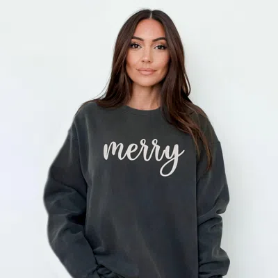 Simply Sage Market Embroidered Merry Cursive - Women's Garment Dyed Graphic Sweatshirt In Multi