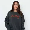 Simply Sage Market Embroidered Merry Cursive - Women's Garment Dyed Graphic Sweatshirt In Multi