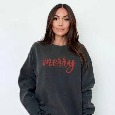 Simply Sage Market Embroidered Merry Cursive - Women's Garment Dyed Graphic Sweatshirt In Multi