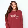 Simply Sage Market Embroidered Merry Cursive - Women's Garment Dyed Graphic Sweatshirt In Pink
