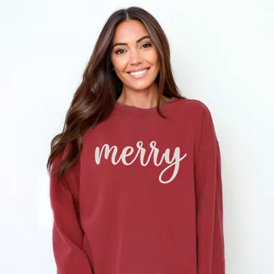 Simply Sage Market Embroidered Merry Cursive - Women's Garment Dyed Graphic Sweatshirt In Pink