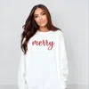 Simply Sage Market Embroidered Merry Cursive - Women's Garment Dyed Graphic Sweatshirt In White