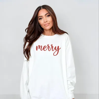 Simply Sage Market Embroidered Merry Cursive - Women's Garment Dyed Graphic Sweatshirt In White
