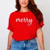 Simply Sage Market Embroidered Merry Cursive - Women's Garment Dyed Graphic T-shirt In Red