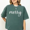 Simply Sage Market Embroidered Merry Cursive - Women's Garment Dyed Graphic T-shirt In Yellow
