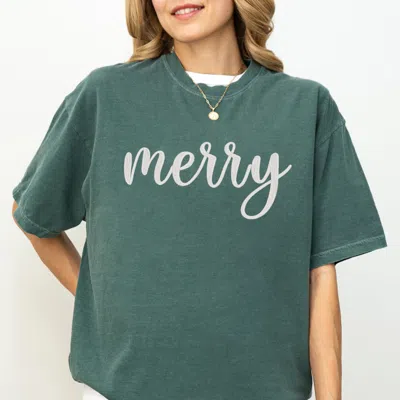 Simply Sage Market Embroidered Merry Cursive - Women's Garment Dyed Graphic T-shirt In Yellow