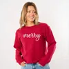 Simply Sage Market Embroidered Merry Cursive - Women's Graphic Sweatshirt In Red