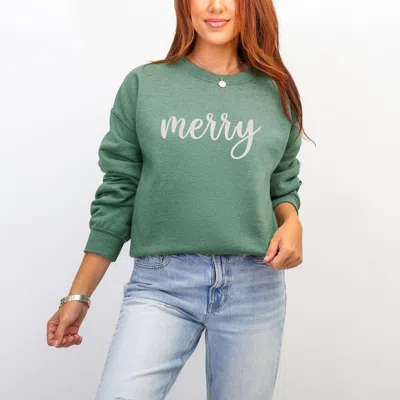Simply Sage Market Embroidered Merry Cursive - Women's Graphic Sweatshirt In Green