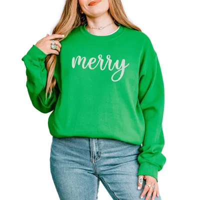 Simply Sage Market Embroidered Merry Cursive - Women's Graphic Sweatshirt In Green