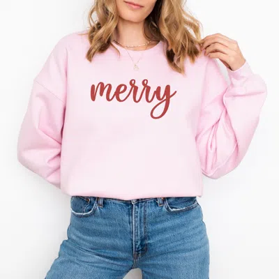 Simply Sage Market Embroidered Merry Cursive - Women's Graphic Sweatshirt In Pink