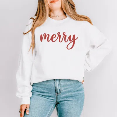 Simply Sage Market Embroidered Merry Cursive - Women's Graphic Sweatshirt In White