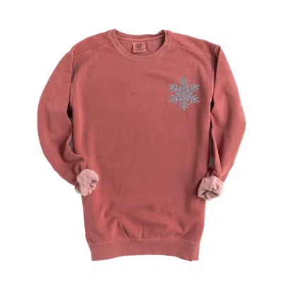 Simply Sage Market Embroidered Snowflake - Women's Garment Dyed Graphic Sweatshirt In Pink