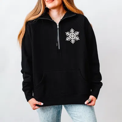 Simply Sage Market Embroidered Snowflake - Women's Quarter Zip Fleece Graphic Sweatshirt In Black