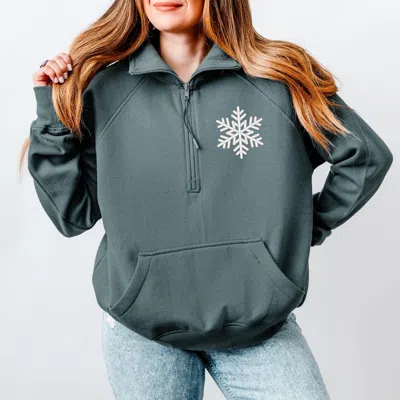 Simply Sage Market Embroidered Snowflake - Women's Quarter Zip Fleece Graphic Sweatshirt In Blue