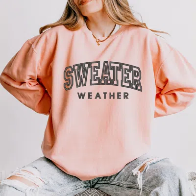 Simply Sage Market Embroidered Sweater Weather - Women's Lightweight Garment Dyed Sweatshirt In Pink