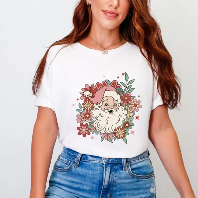 Simply Sage Market Floral Santa - Womens Garment Dyed Tee In White