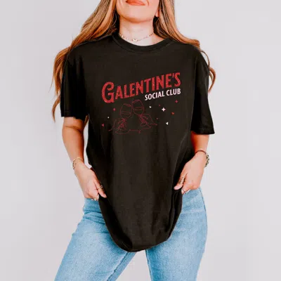 Simply Sage Market Galentine's Social Club Glitter - Women's Garment Dyed Graphic T-shirt In Black