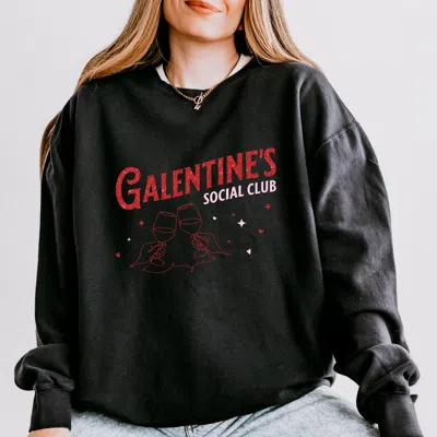Simply Sage Market Galentine's Social Club Glitter - Women's Lightweight Garment Dyed Sweatshirt In Black