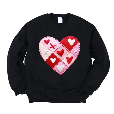 Simply Sage Market Heart Stitching Patchwork Print - Women's Graphic Sweatshirt In Black