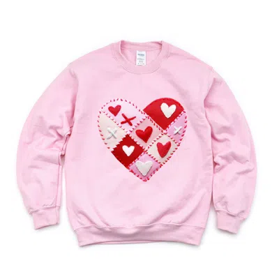 Simply Sage Market Heart Stitching Patchwork Print - Women's Graphic Sweatshirt In Pink