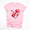 Simply Sage Market Heart Stitching Patchwork Print - Women's Short Sleeve Graphic T-shirt In Pink