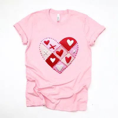 Simply Sage Market Heart Stitching Patchwork Print - Women's Short Sleeve Graphic T-shirt In Pink